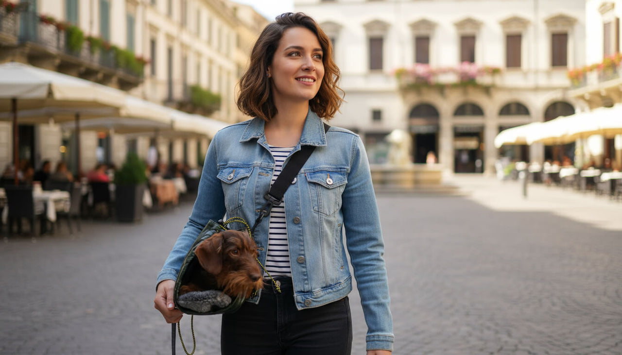 balad with sausage dog carrier bag