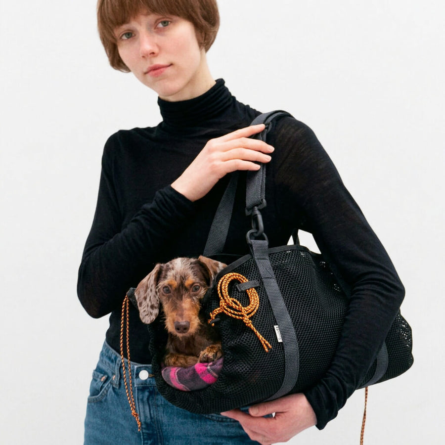 Carrier bag for dachshund dog in fabric mesh